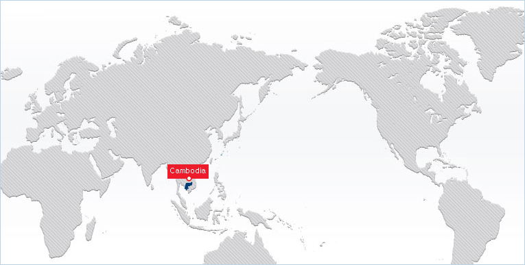 World map showing Cambodia